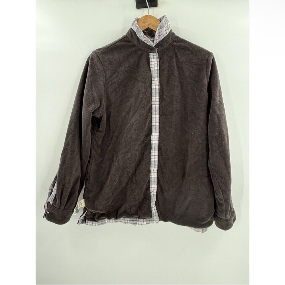 L.L. Bean Fleece Lined Flannel Shirt Jacket Plaid Shacket Gray Pink - Picture 2 of 8